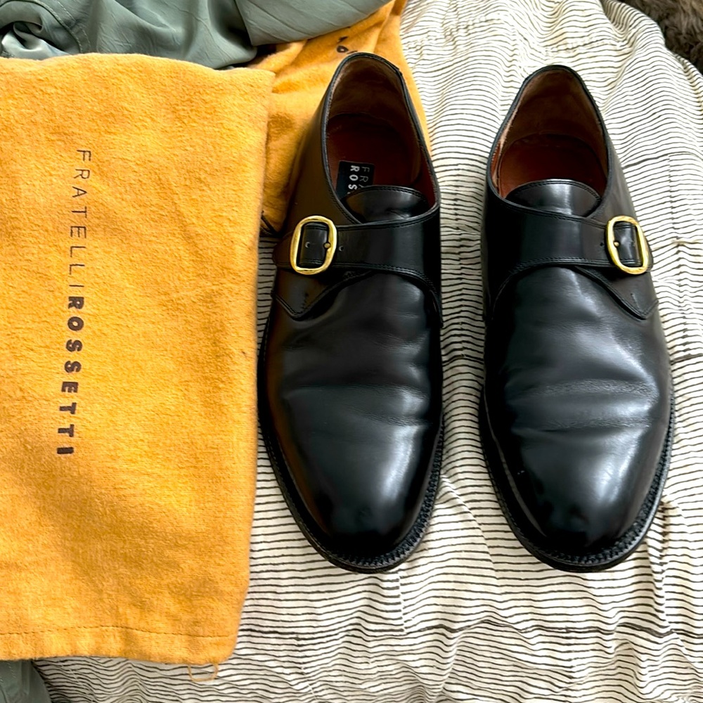 Fratelli Rossetti gorgeous black w/gold buckle men’s monk dress shoe 9 1/2